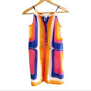 Trina Turk silk blend dress XS bright geometric print pink orange blue